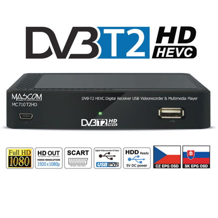 MC710T2HD Přijímač DVB-T2 HEVC, USB