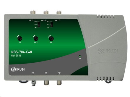 Ikusi NBS-704 c48 zesilovač, 3 vstupy VHF - UHF1 - UHF2, 115 dBµV, LTE 700