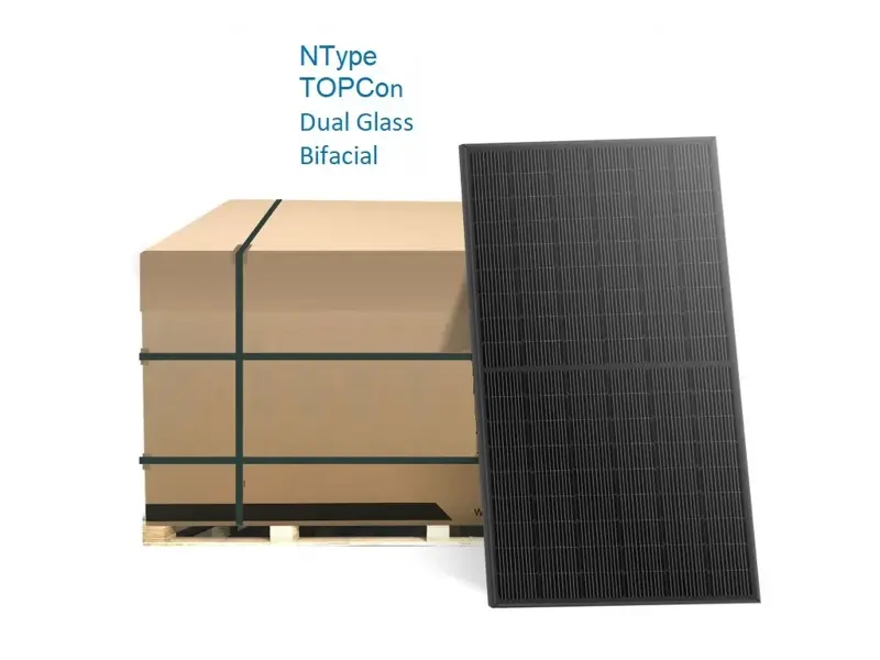 PALETA 37 KS SOLÁRNÍ PANEL SUNPRO SPDG450-N96R12, MONO 450WP (ČERNÝ), NTYPE TOPCON DUAL GLASS BIFACIÁL. Paleta 37 ks Solární panel SUNPRO SPDG450-N96R12, mono 450Wp (černý), NType TOPCon Dual Glass Bifaciál.  0%  Vaše cena 82 422,00  Kč Vaše cena bez DPH 